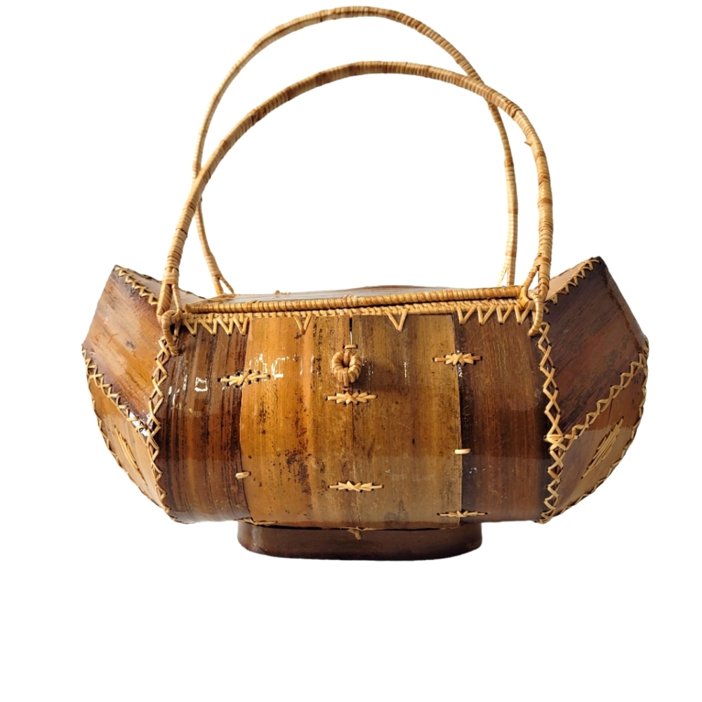 Vintage handmade Boho footed wooden box handbag